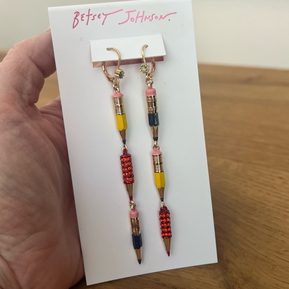 Betsey Johnson Book Smart Pencil Linear Earrings - Picture 4 of 6